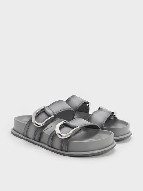 Gabine Leather Ombre Buckled Sandals, Light Grey, hi-res