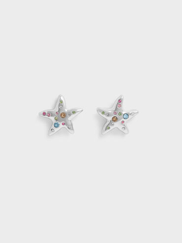 Orinda Crystal Starfish Stud Earrings, Silver, hi-res
