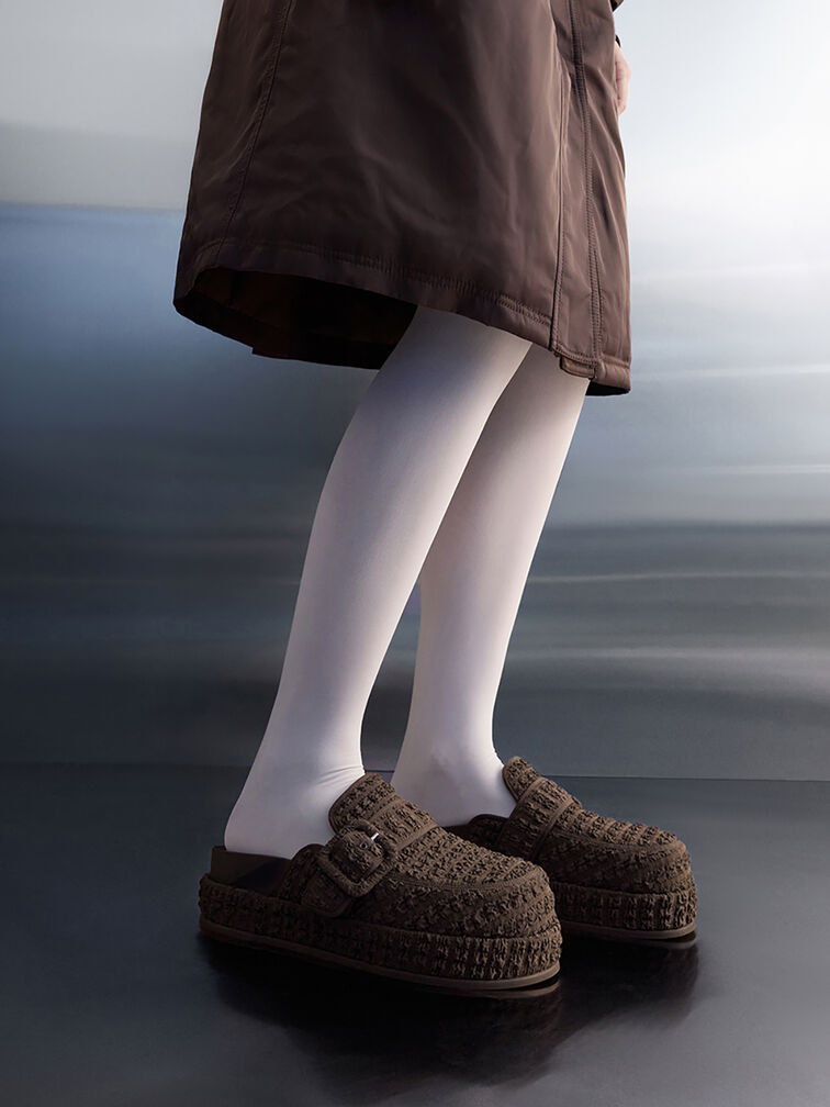 Loren Textured Flatform Mules, Dark Brown, hi-res