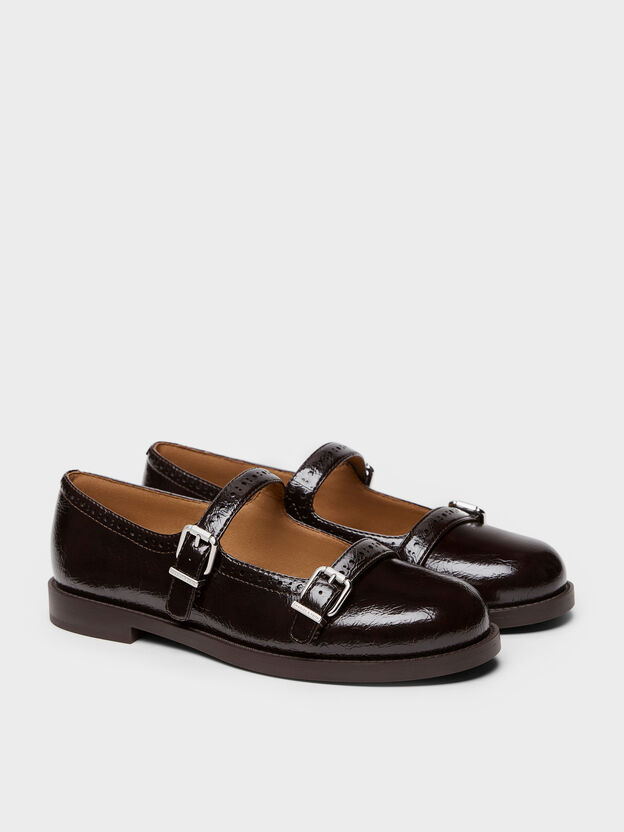 Double-Strap Brogue Mary Janes, Dark Brown, hi-res