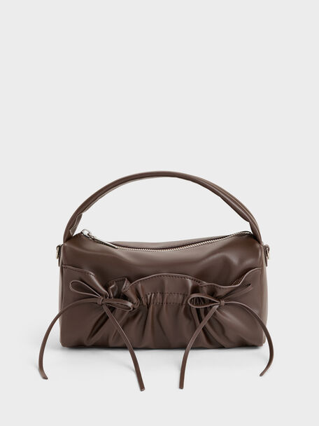Reese Ruched Bow Top Handle Bag, Espresso Brown, hi-res