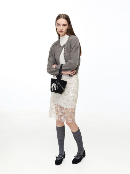 Duo Velvet Quilted Chain Bucket Bag, Noir, hi-res