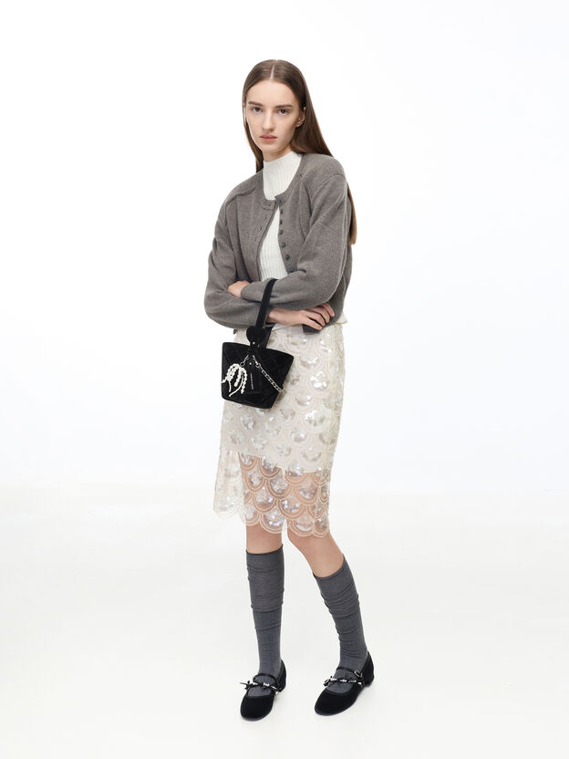 Duo Velvet Quilted Chain Bucket Bag, Noir, hi-res