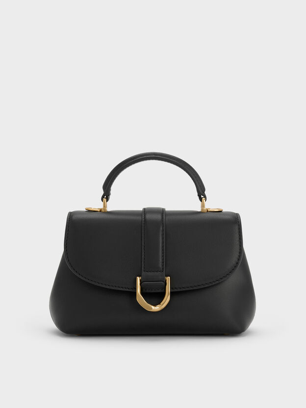 Gabine Leather Top Handle Bag, Black, hi-res