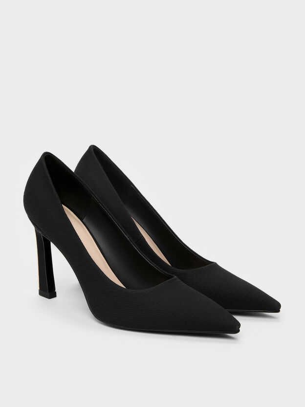 Kerra Twill Pointed High Heels, Black Textured, hi-res