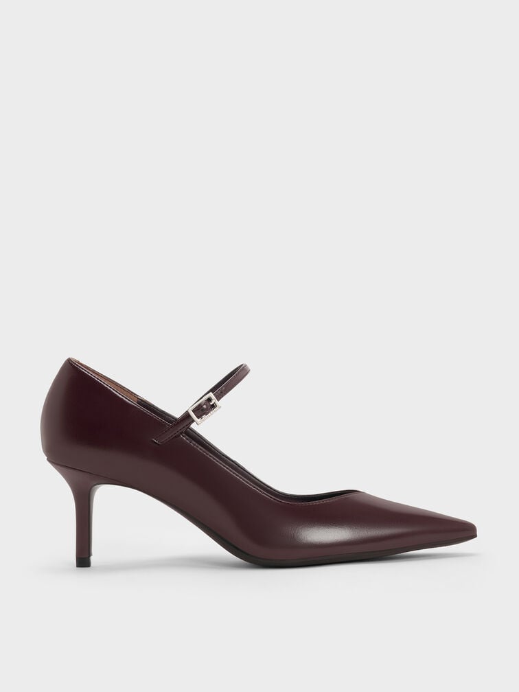 Pointed-Toe Stiletto-Heel Pumps, Maroon, hi-res