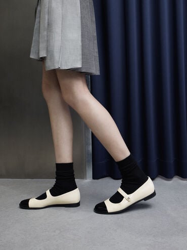 Patent Pearl-Embellished Flower-Buckle Cap-Toe Mary Janes, Chalk, hi-res