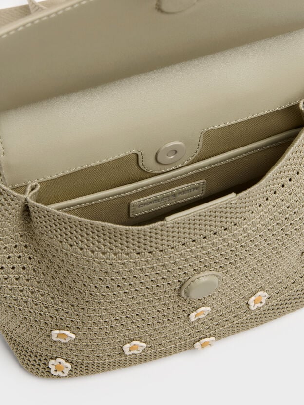 Girls' Ida Flower Knitted Backpack, Pale Olive, hi-res
