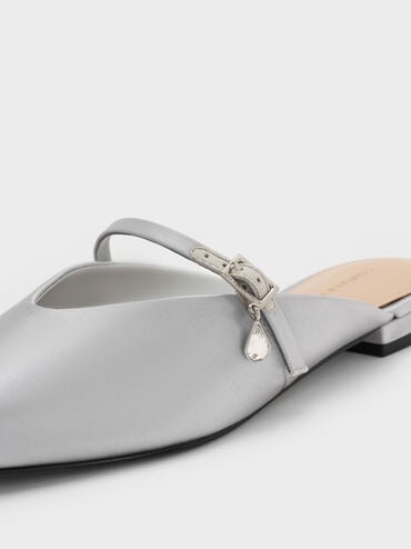 Satin Teardrop-Crystal Flat Mules, Silver, hi-res