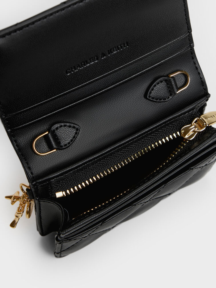 Arrietty Quilted Bow-Heart Charm Small Wallet, Black, hi-res