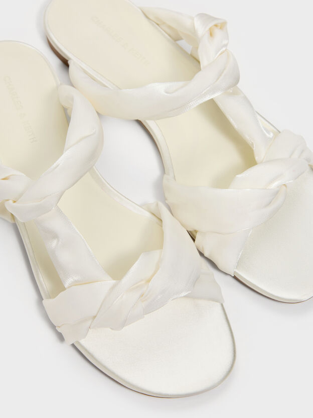 Ruched-Strap Slide Sandals, White, hi-res