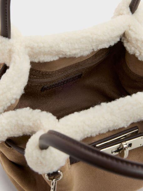 Mini Cosima Fur-Trim Tote Bag, Sand, hi-res