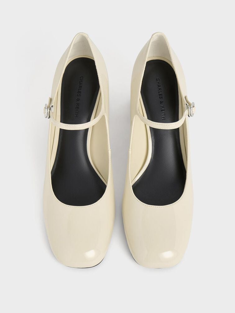 Patent Block-Heel Mary Jane Pumps, Chalk, hi-res