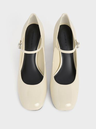 Patent Block-Heel Mary Jane Pumps, Chalk, hi-res