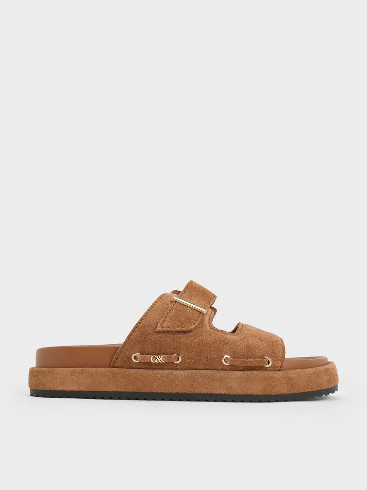 Kori Suede Slide Sandals, Cognac, hi-res