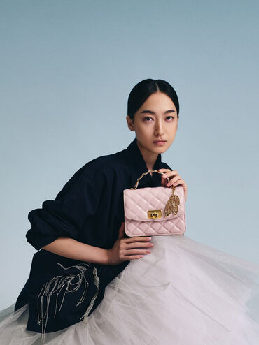 Cressida Quilted Top Handle Bag With Bag Charms, Cotton Candy Pink, hi-res