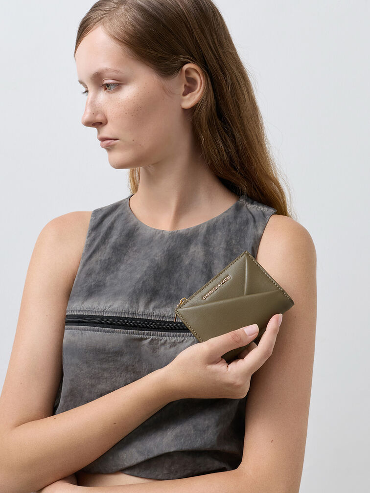 Midori Geometric Top-Zip Wallet, Deep Olive, hi-res