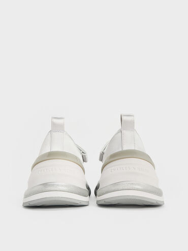 Satin Bow Two-Tone Mary Jane Sneakers, Silver, hi-res