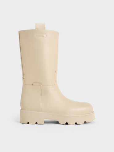 Double Pull-Tab Calf Boots, Beige, hi-res