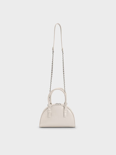 Leather Half-Moon Bowling Bag, White, hi-res