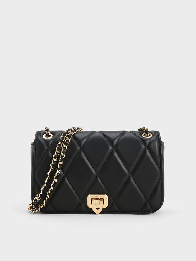 Arwen Diamond-Quilt Shoulder Bag, Black, hi-res
