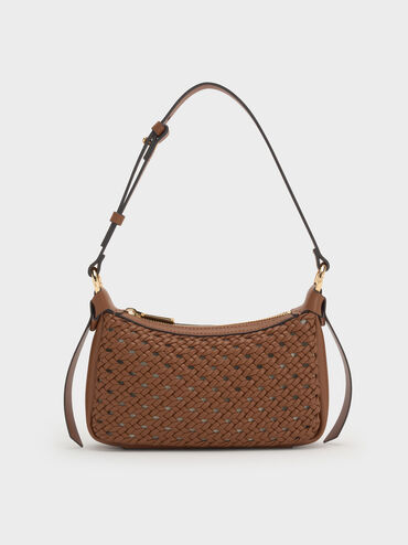 Mini Calla Woven Shoulder Bag, Chocolate, hi-res