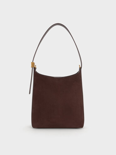 Edna Recycled Suede Bucket Bag, Espresso Brown, hi-res