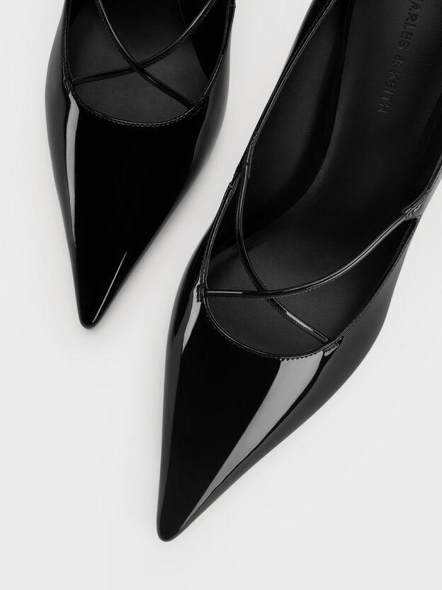 Patent Crossover Pointed Pumps, Black Patent, hi-res