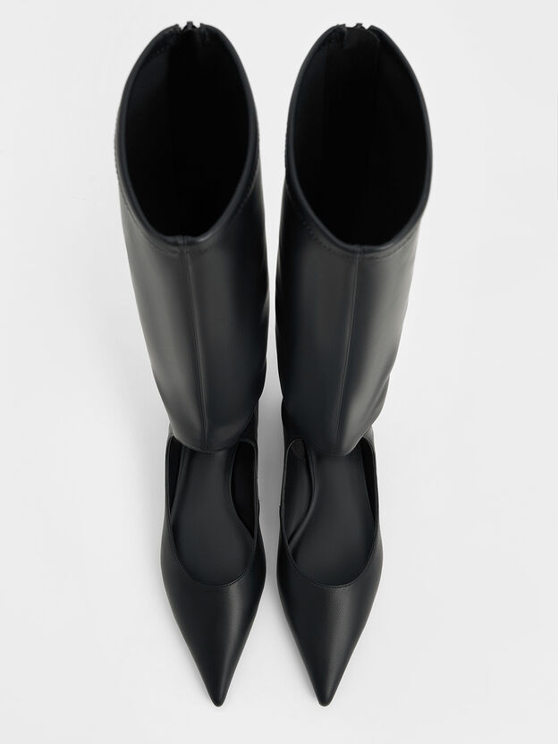 Robbie Cut-Out Knee-High Boots, Black, hi-res