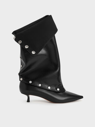 Gael Studded Convertible Kitten-Heel Knee-High Boots, Black, hi-res