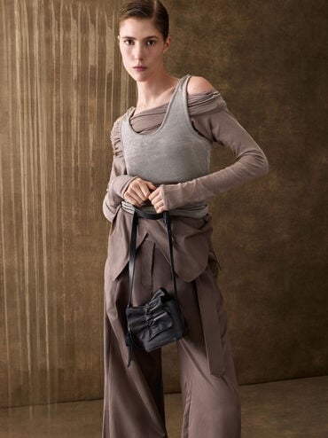 Kadee Ruched Bow-Charm Mini Bag, Burnished Brown, hi-res