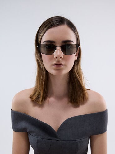 Inara Metallic-Rim Sunglasses, Black, hi-res