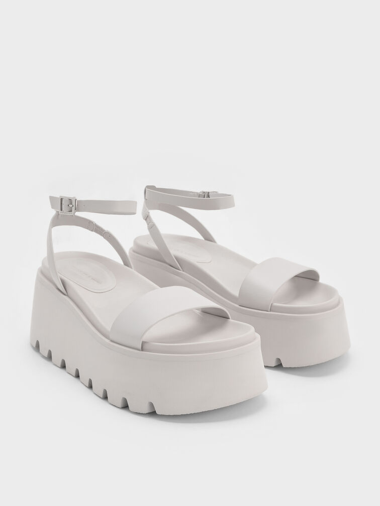 Ridged-Sole Ankle-Strap Flatform Sandals, Light Grey, hi-res