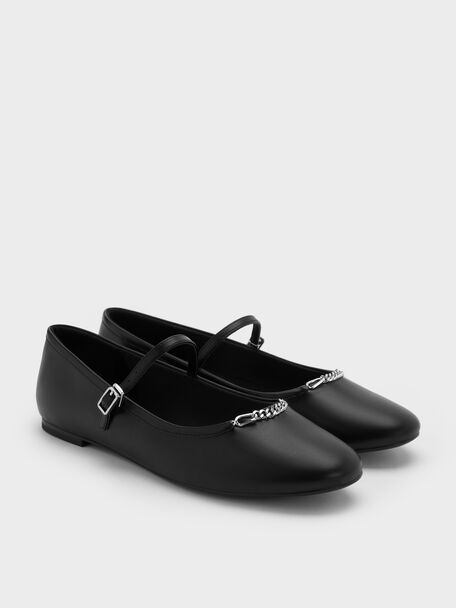 Shila Chain Mary Jane Flats, Black, hi-res