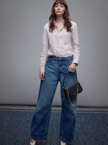 Elspeth Croc-Effect Chain-Link Shoulder Bag, Black Croco, hi-res