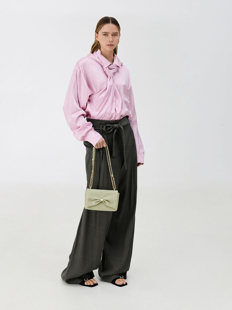 Halsey Ruched Chain Shoulder Bag, Pale Sage, hi-res