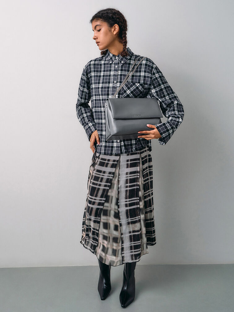 Sianna Chain-Handle Shoulder Bag, Grey, hi-res