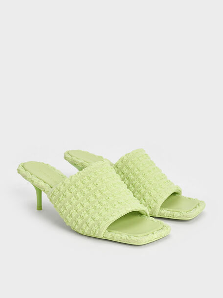 Loren Textured Kitten-Heel Mules, Light Green, hi-res