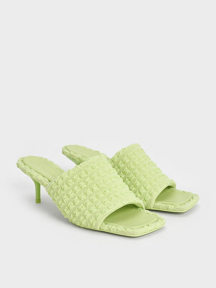 Loren Textured Kitten-Heel Mules, Light Green, hi-res