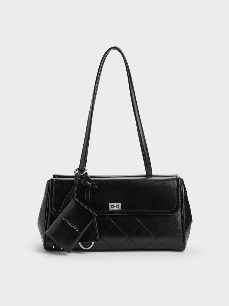 Apfra Quilted Elongated Shoulder Bag, Noir, hi-res