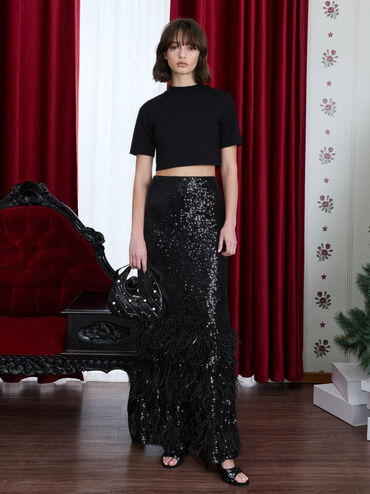 Janie Quilted Pearl-Embellished Bow-Handle Crescent Bag, Black, hi-res