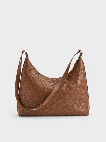 Ivette Woven Tassel Hobo Bag, Chocolate, hi-res