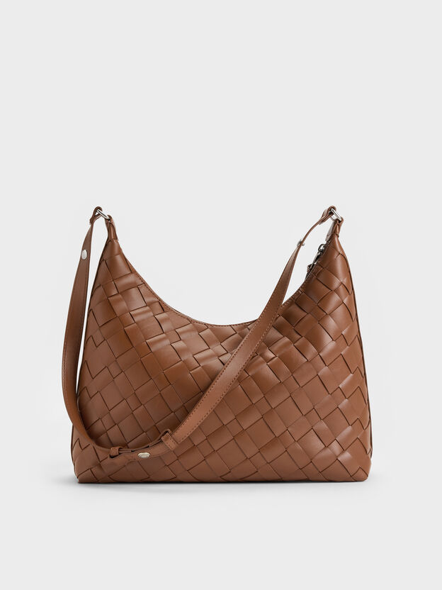 Ivette Woven Tassel Hobo Bag, Chocolate, hi-res