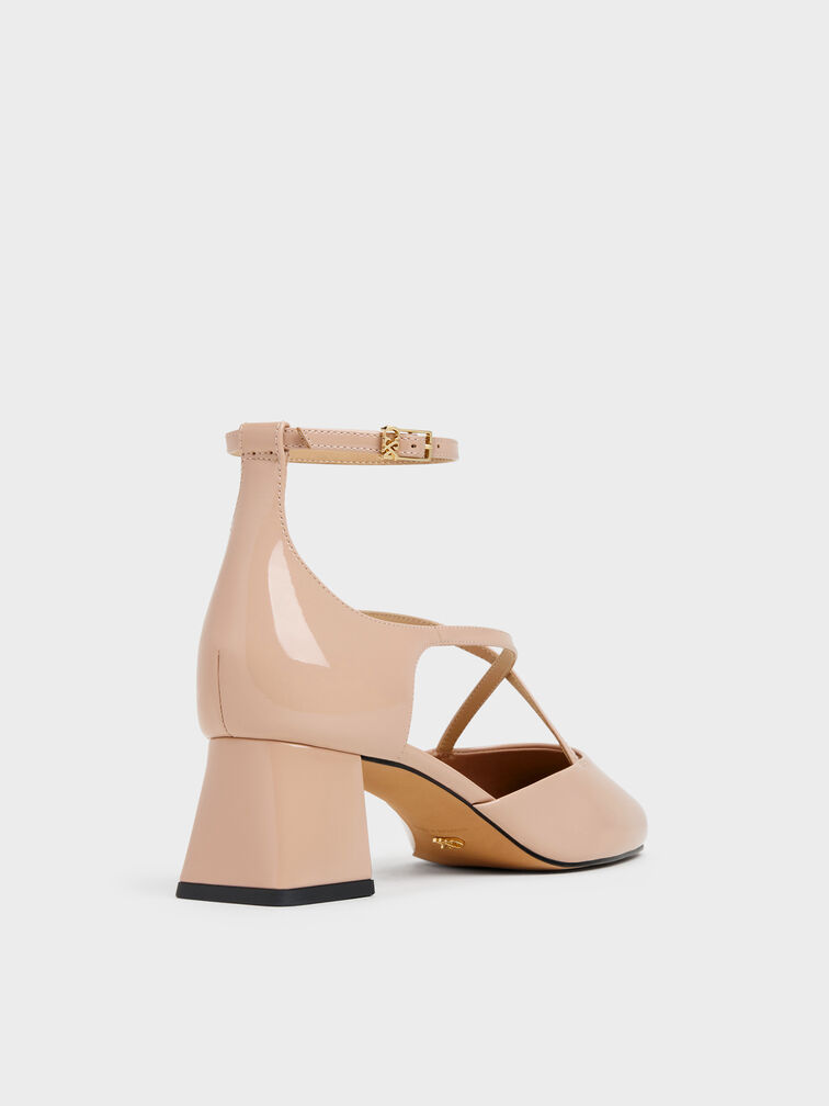 Patent Leather Crossover Pumps, Nude, hi-res