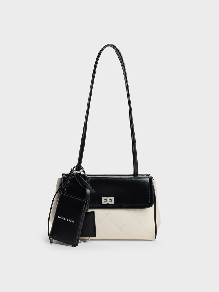 Apfra Two-Tone Quilted Tote Bag, Multi Cream, hi-res