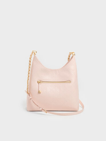Duo Quilted Front-Pocket Chain Hobo Bag, Soft Pink, hi-res