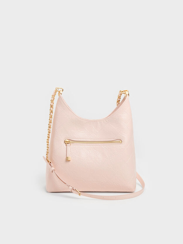 Duo Quilted Front-Pocket Chain Hobo Bag, Soft Pink, hi-res