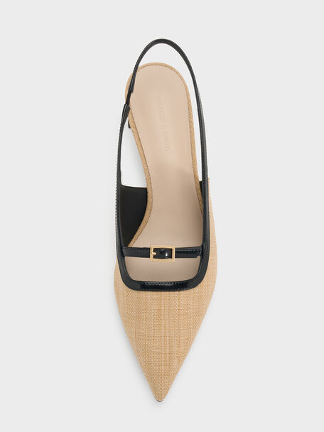 Woven Buckle-Strap Slingback Pumps, Natural, hi-res