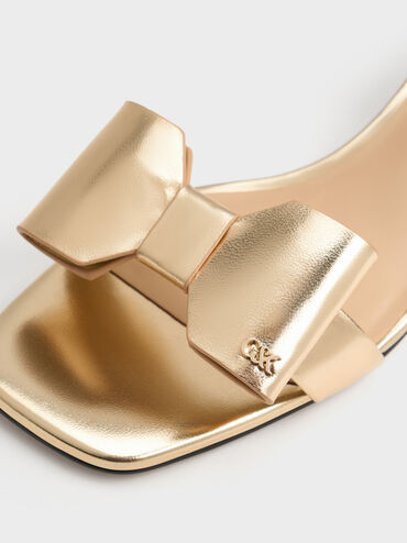Lu Metallic Leather Bow Heeled Sandals, Gold, hi-res