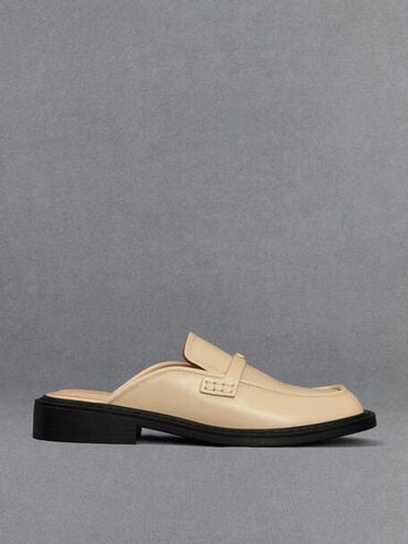 Tahlia Leather Loafer Mules, Beige, hi-res